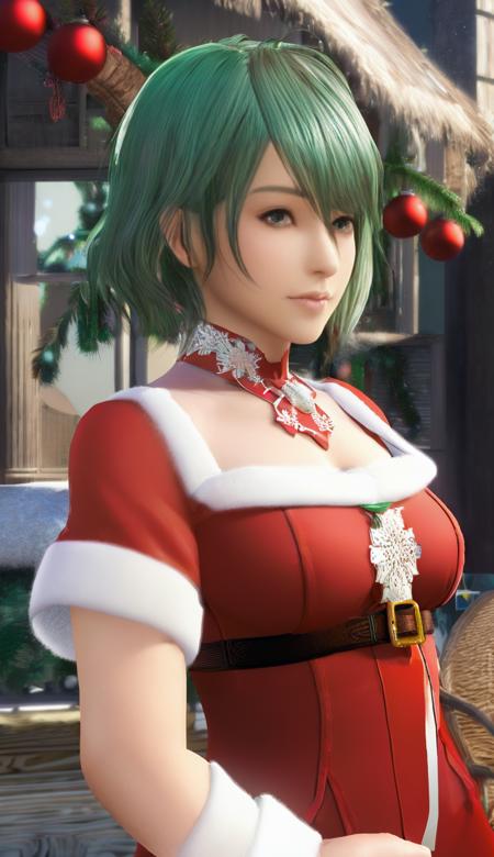 00877-93040194-masterpiece,best quality,sfw,1girl,tamaki,_lora_tamaki-000005_0.7_,(red christmas dress),outdoors,snowflakes,green hair,green ey.png
